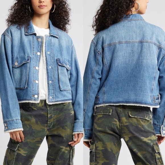 Blank NYC Crash Course Cropped Denim Jacket with Sherpa Lining blue size xs - Picture 3 of 8